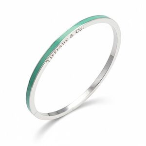 Tiffany & Co Sterling Tiffany Blue Enamel Bangle Bracelet 925 Italy Pouch & Box